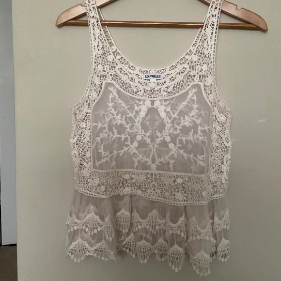 Express Extra Small Lace Crochet Cream Top - Picture 1 of 10